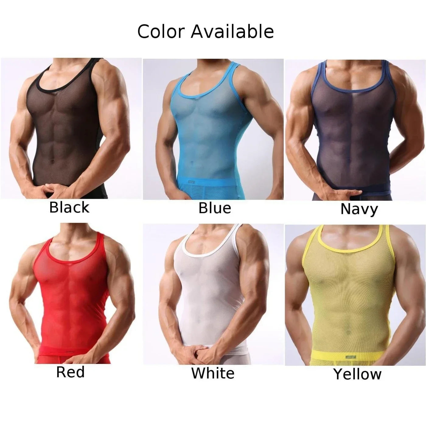 New Mens Summer Sexy Mesh Transparent Fishnet T-shirt Camisole Gym Training Tank Top Vest Underpants Breathable Thin Male Vest