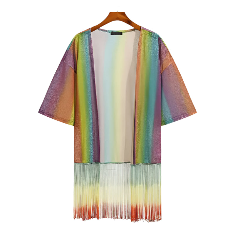 Sexy &Sexy  Fashion Men Shirt Tie Dye Tassel Open Stitch Half Sleeve 2024 Shiny Men Clothing Colorful Streetwear Casual Cardigan