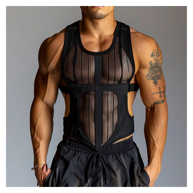 Slay To be Men's Fashion 2025 Hollow Vest Mesh Breathable Male Tank Top