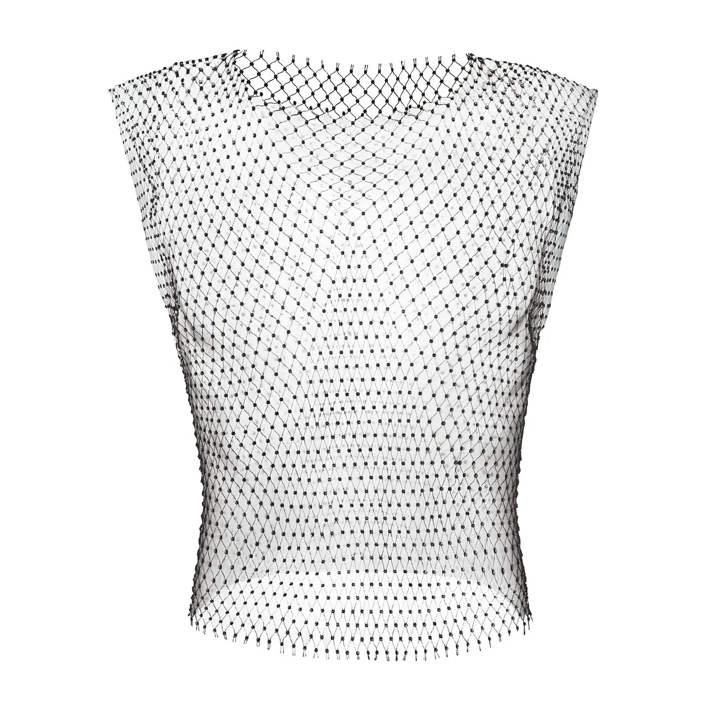 Meowgicall Slay Rhinestone Shiny See-Through Hollow Vest Mesh Sleeveless T-Shirt Transparent Clothing