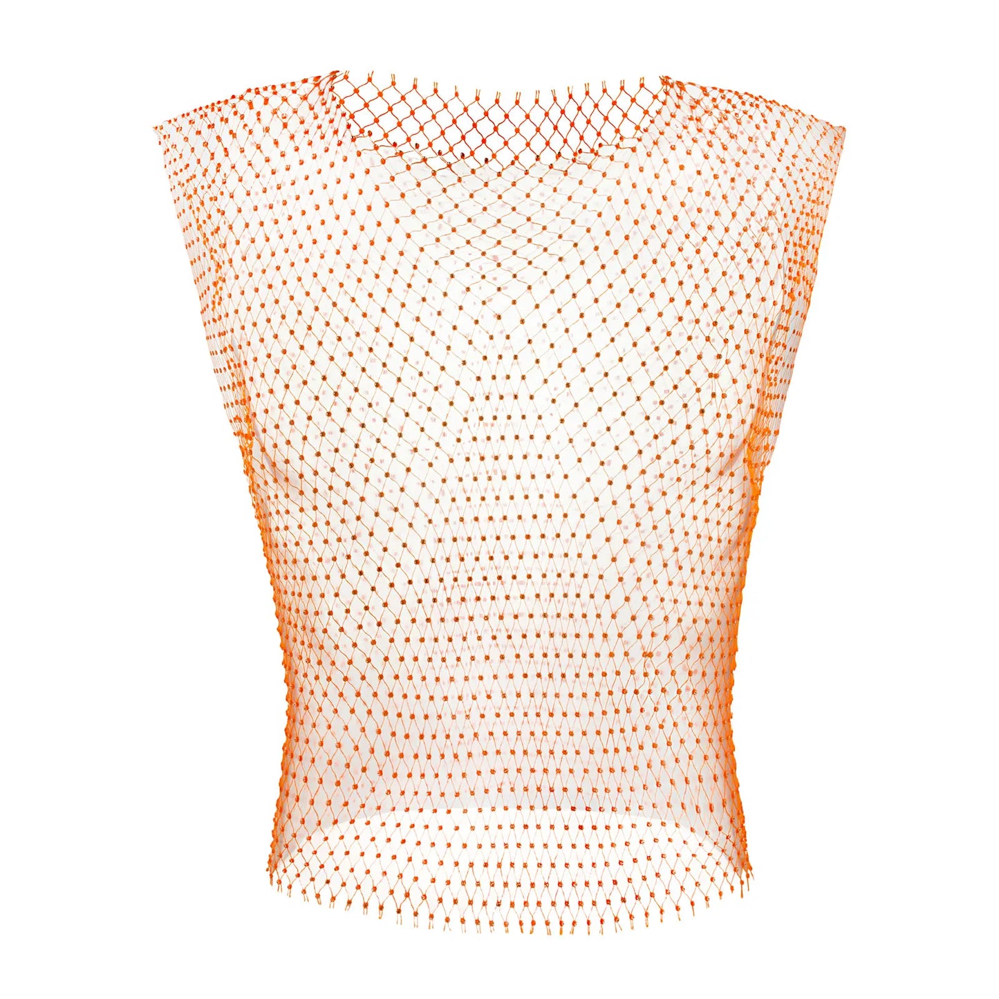 Meowgicall Slay Rhinestone Shiny See-Through Hollow Vest Mesh Sleeveless T-Shirt Transparent Clothing