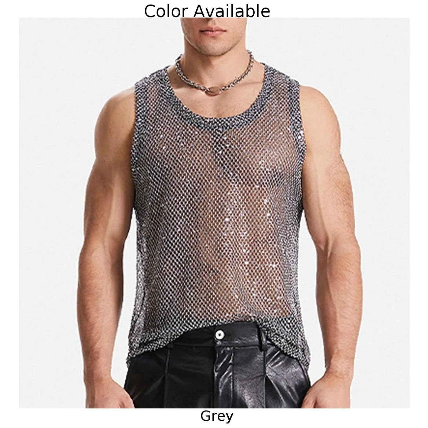 Meowgicall Slay 2025 Muscle Tank Top Sleeveless Glitter Sheer Transparent Vest Fishnet Party Tops Simple Male Vest